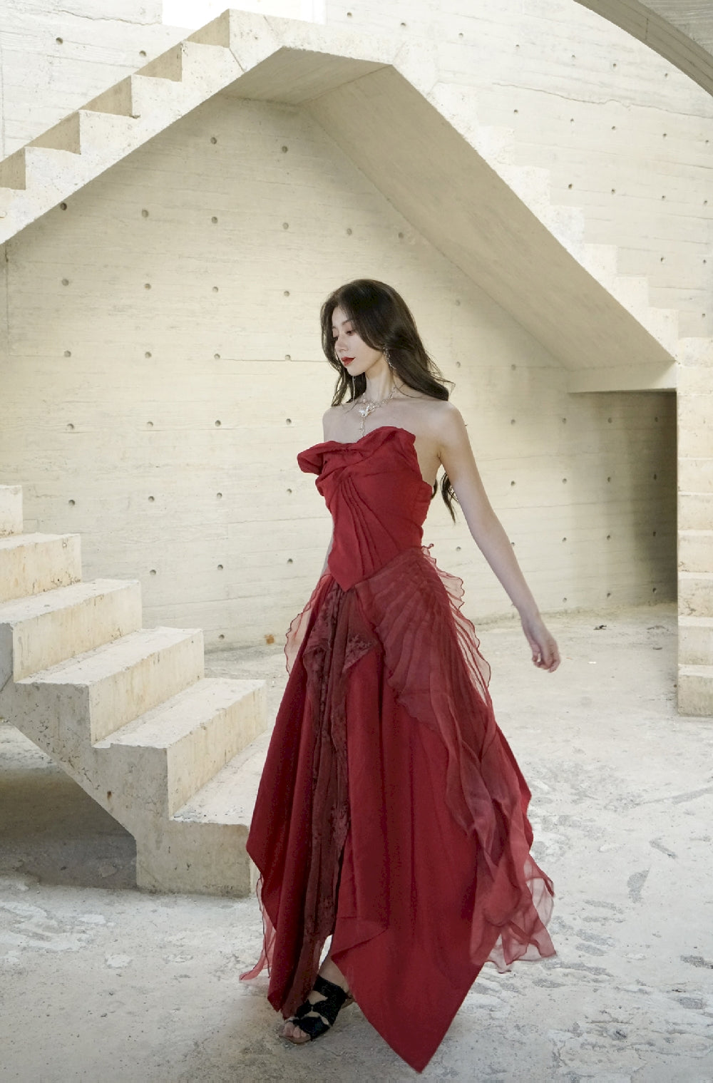Kleid elegamt Spitze flauschig Ciffon Tops & Rock