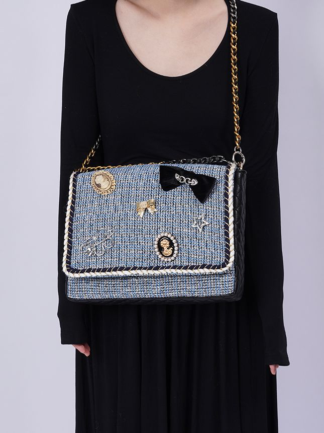 2WAY CHAIN CHECKED LARGE CUTE BAG