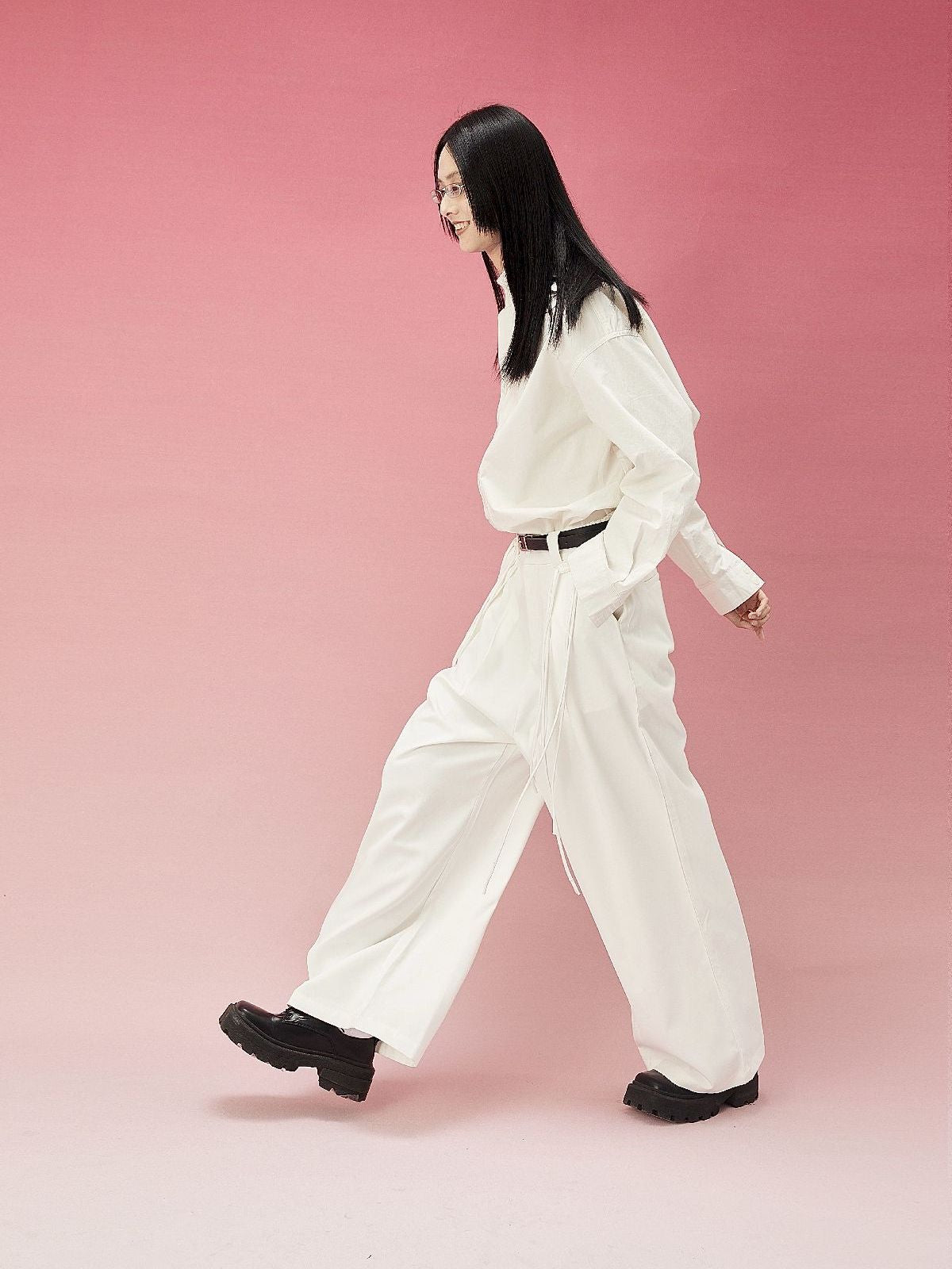 스탠드 콜라 자수 전면 비행 셔츠