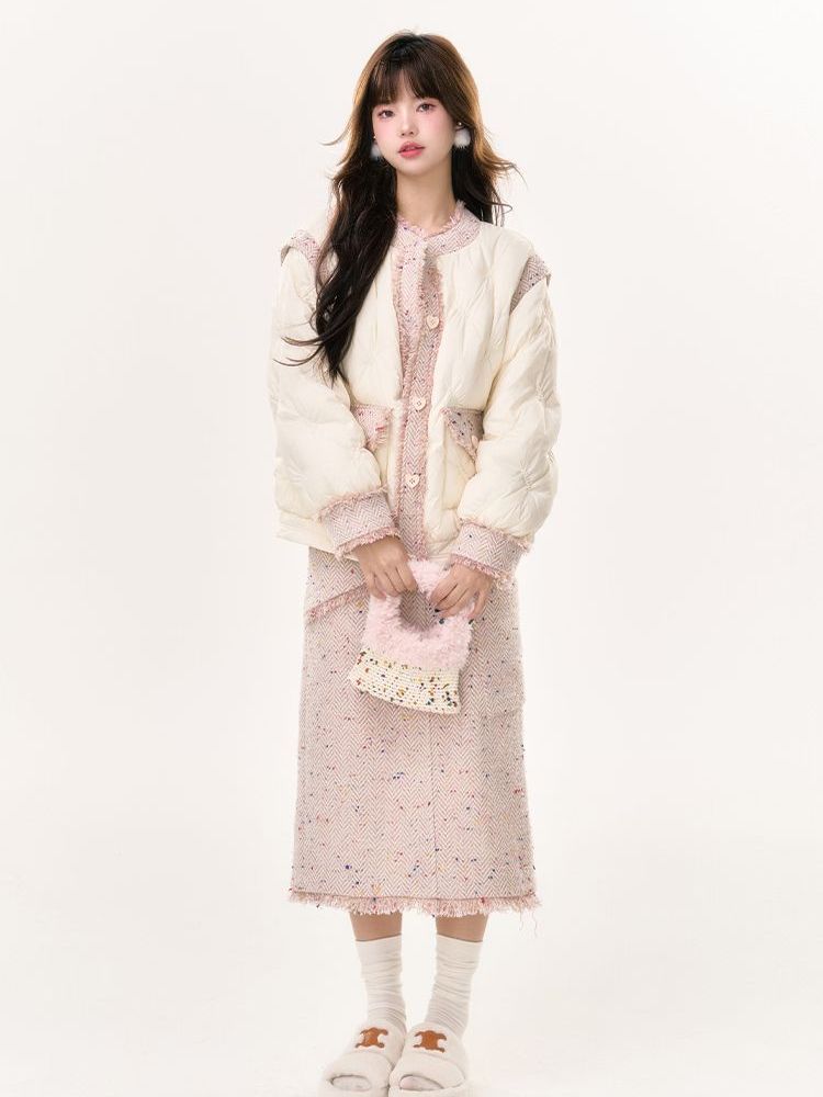 Tweed Tassel Floral Long Skirt