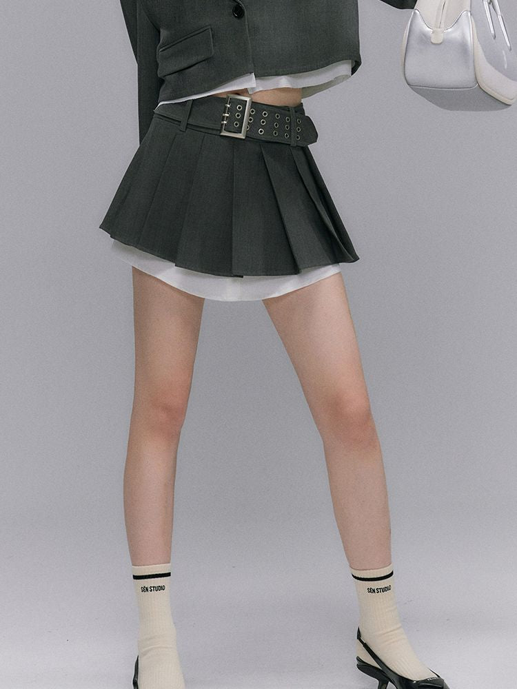 BOX-PLEATS SHORT LAYERED SKIRT