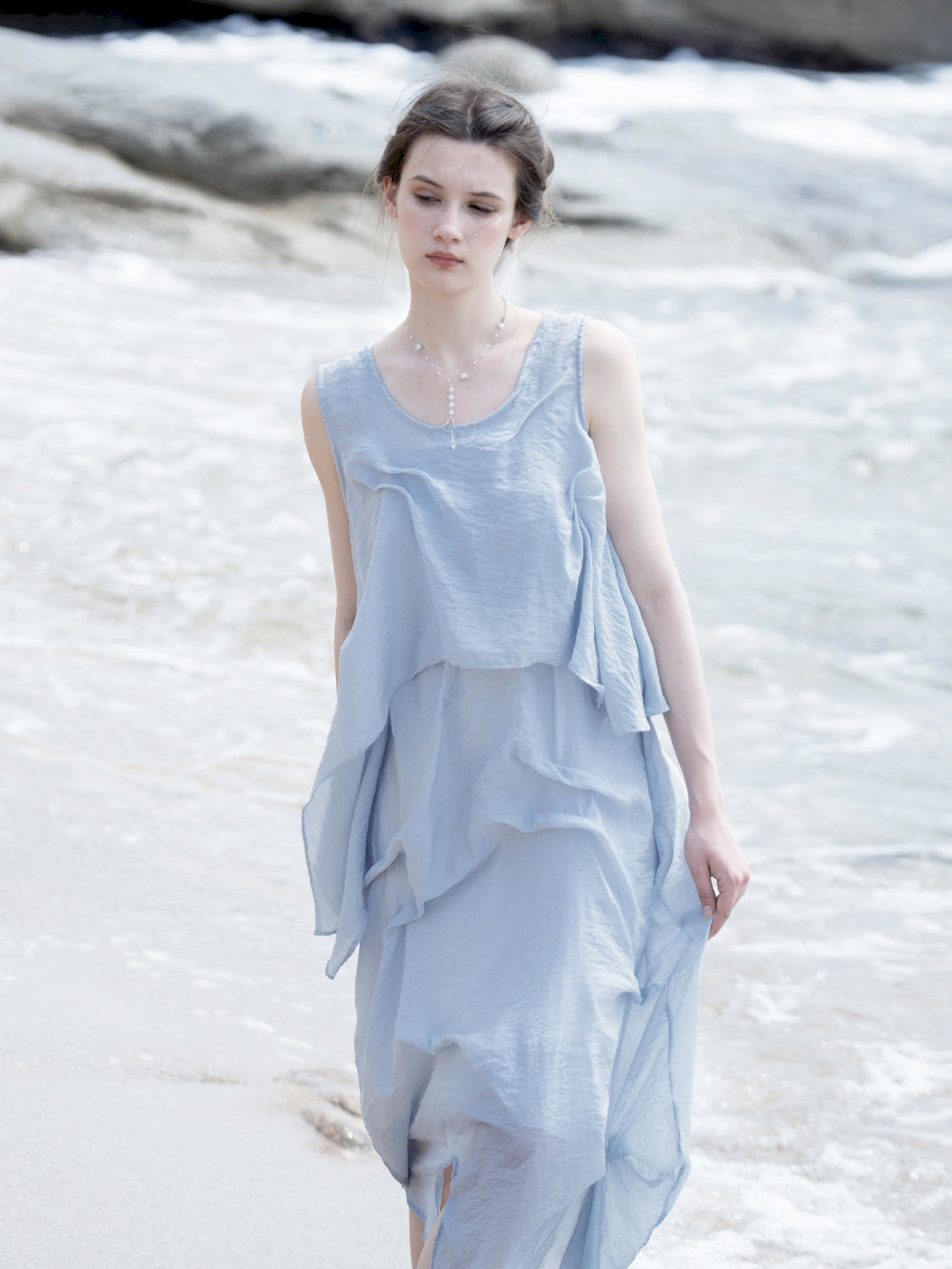 Natural Off-Shouder 2way Sheer Long Tops & One-Piece