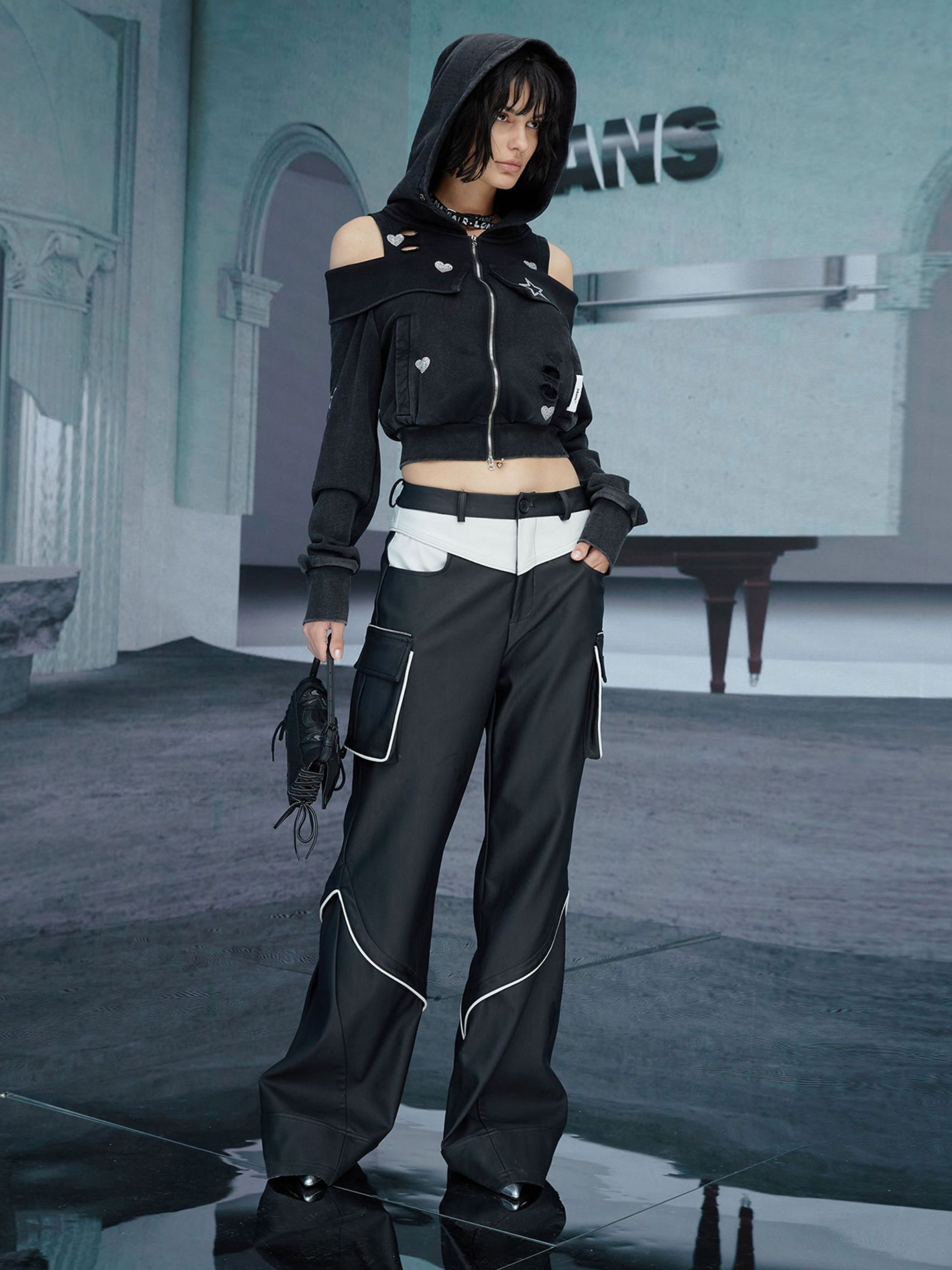 Hoodie beschnittene Open-Shoulder Parka