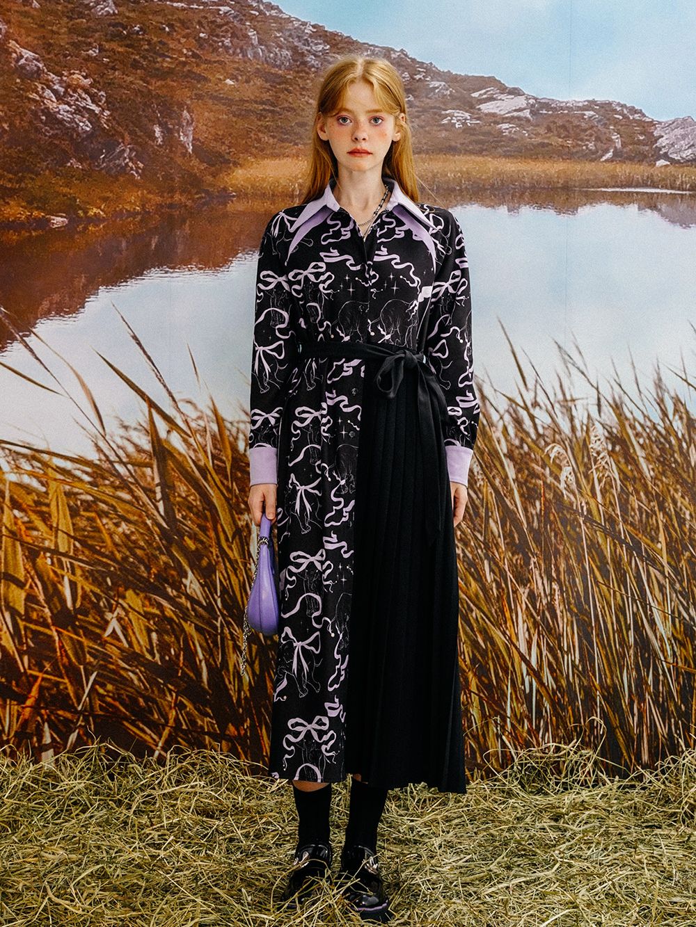 Ribbon Classy Neat PLEATS ELEGANT ONE-PIECE