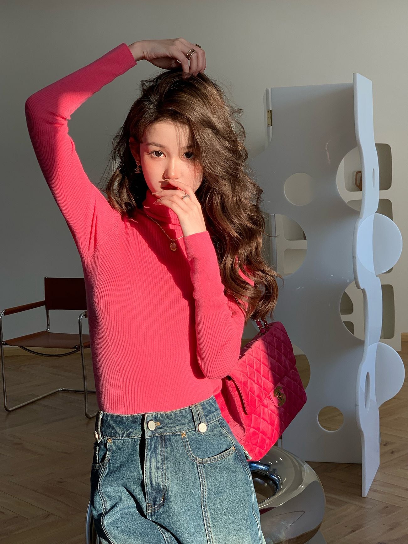 Plain High-Neck Simple Knit