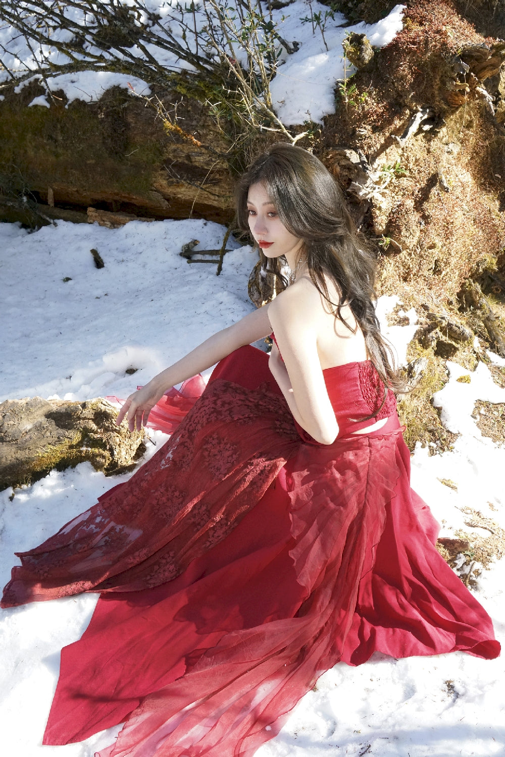 Kleid elegamt Spitze flauschig Ciffon Tops & Rock