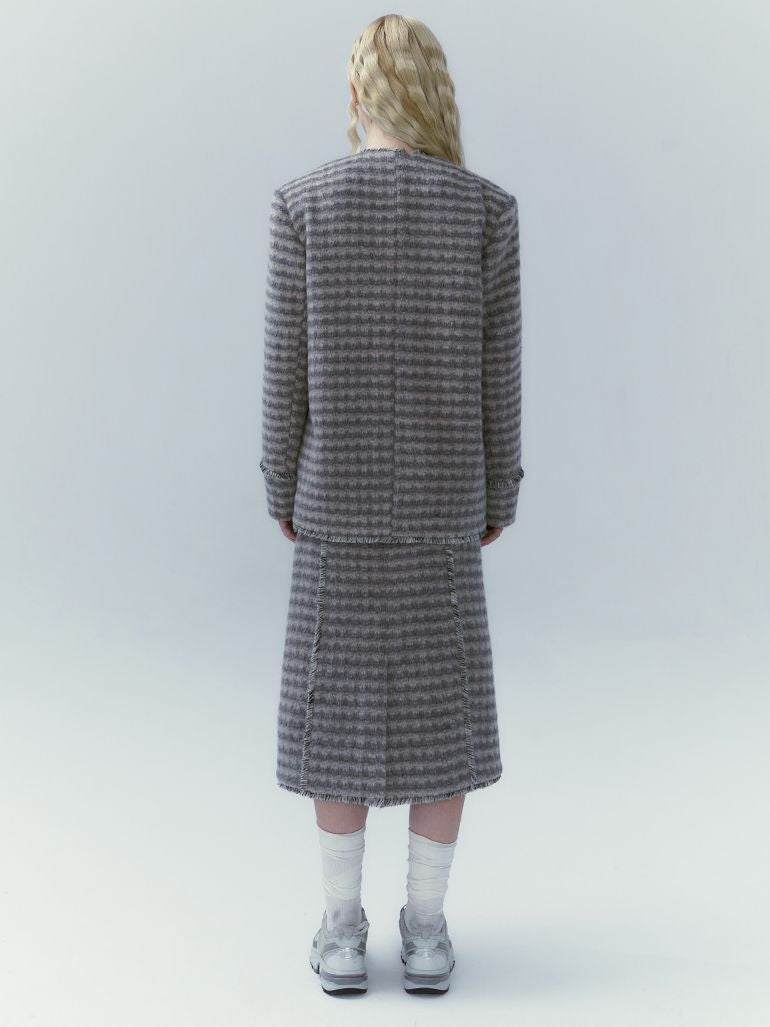 Checked Retro Wool Jacket & Skirt Set-UP