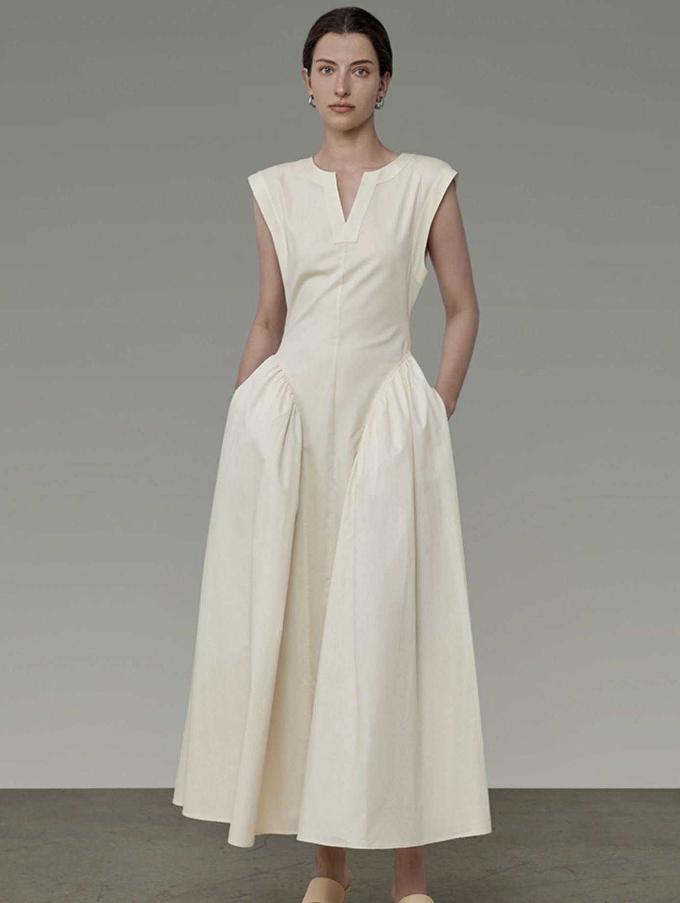 Flare Classy Chic Sleeveress V-Cut Long-ONE-PIECE