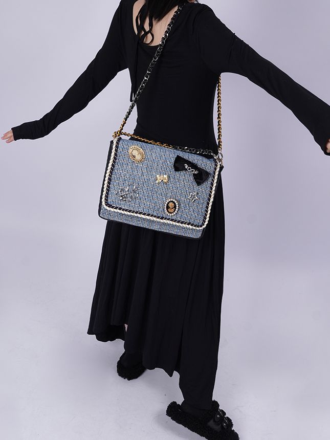 2WAY CHAIN CHECKED LARGE CUTE BAG