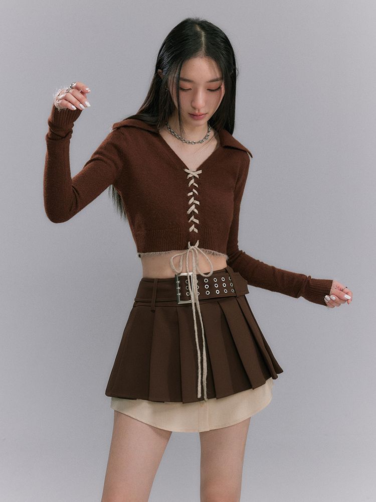 BOX-PLEATS SHORT LAYERED SKIRT