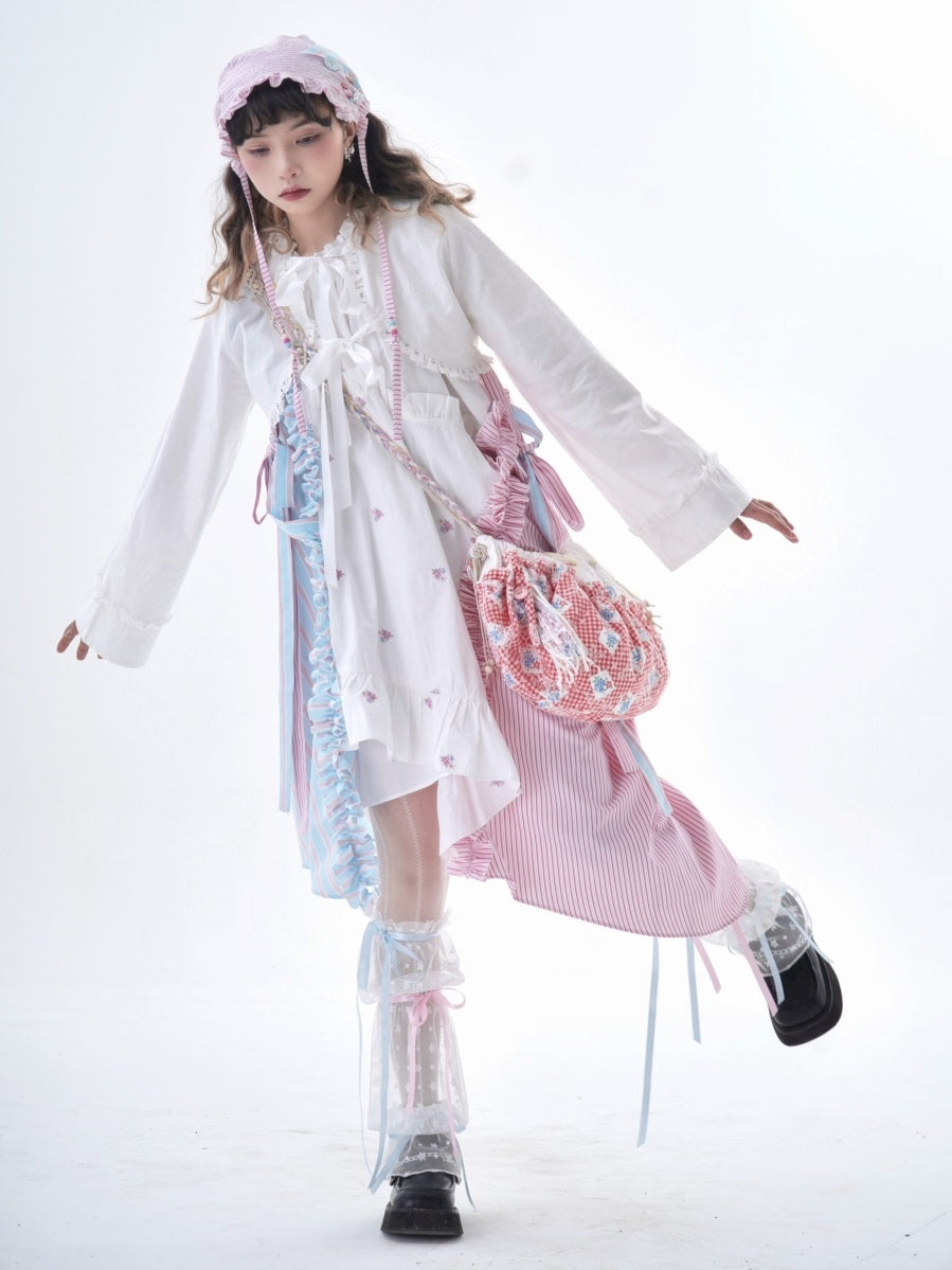 Fancy Patchwork Asymmetry Stripe Pale Girly Retro One-Piece