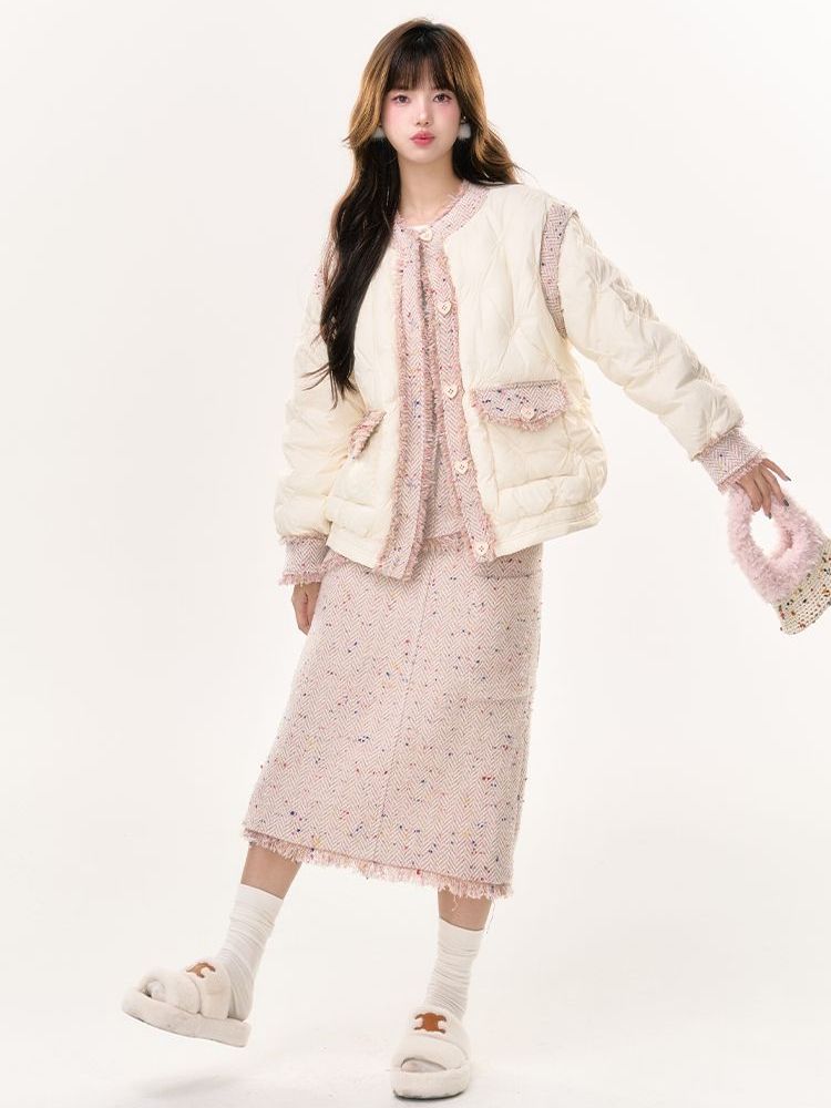 Tweed Tassel Floral Long Skirt