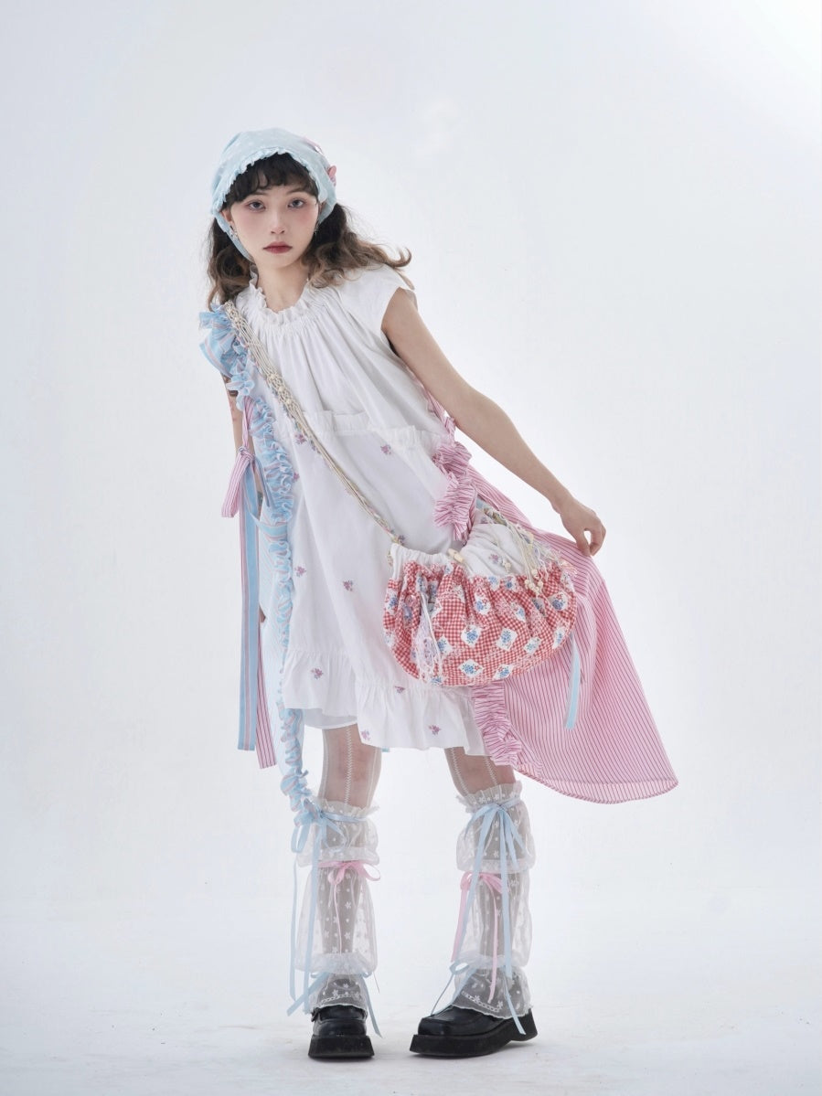 Fancy Patchwork Asymmetry Stripe Pale Girly Retro One-Piece