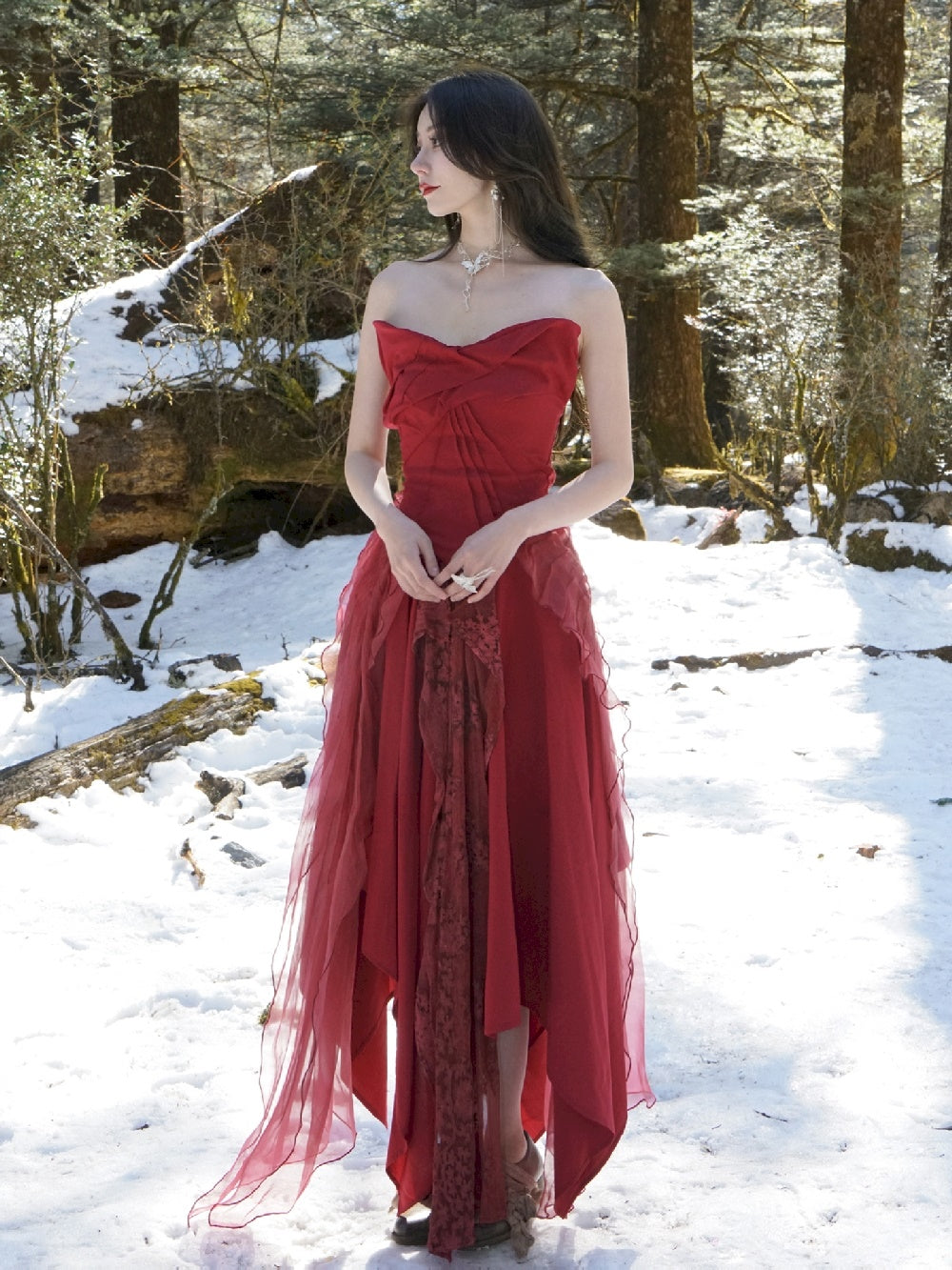 Kleid elegamt Spitze flauschig Ciffon Tops & Rock