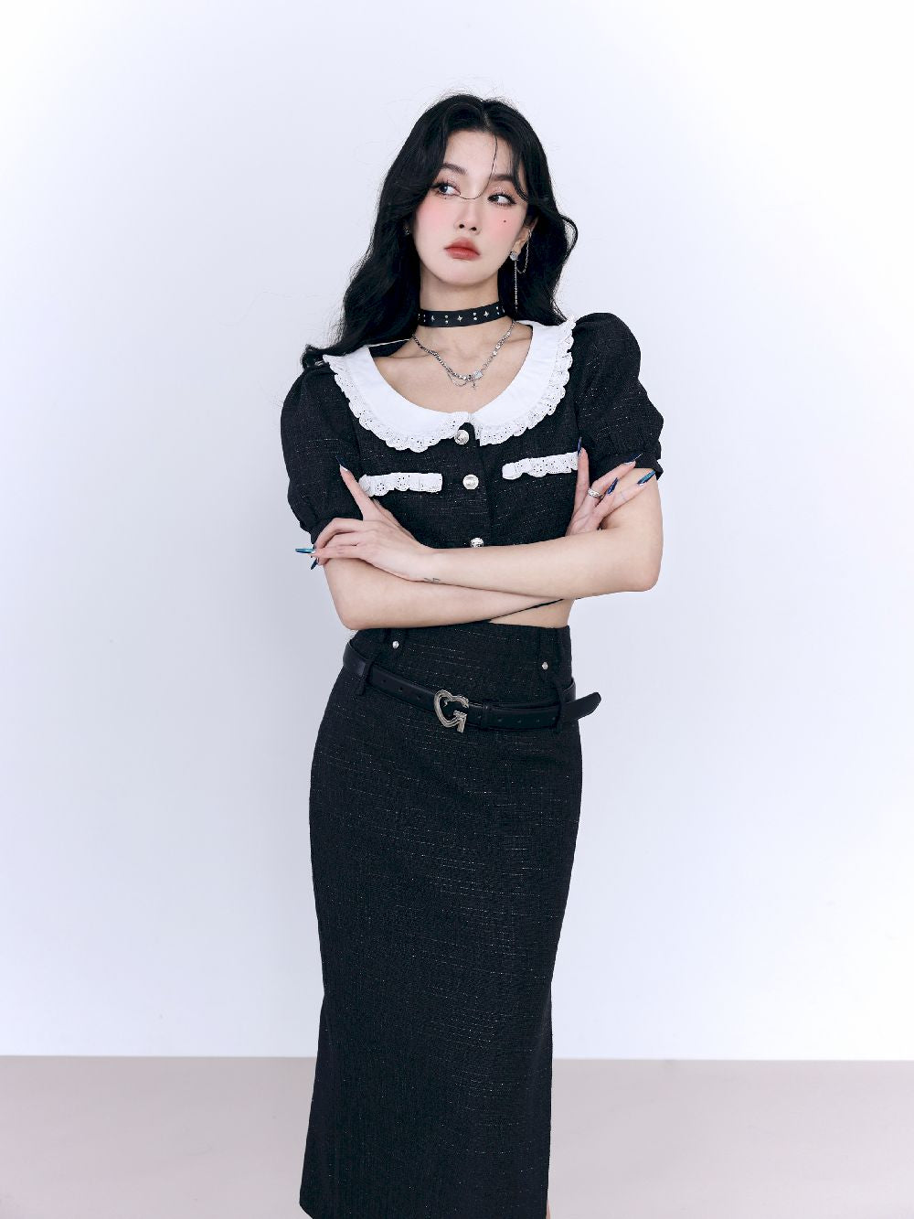 Feminine Lace Sweet Tops&Skirt