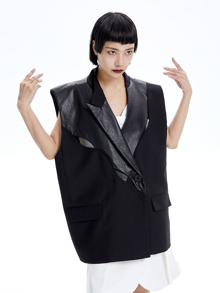 Sleevels Leather Loose Jacket Vest