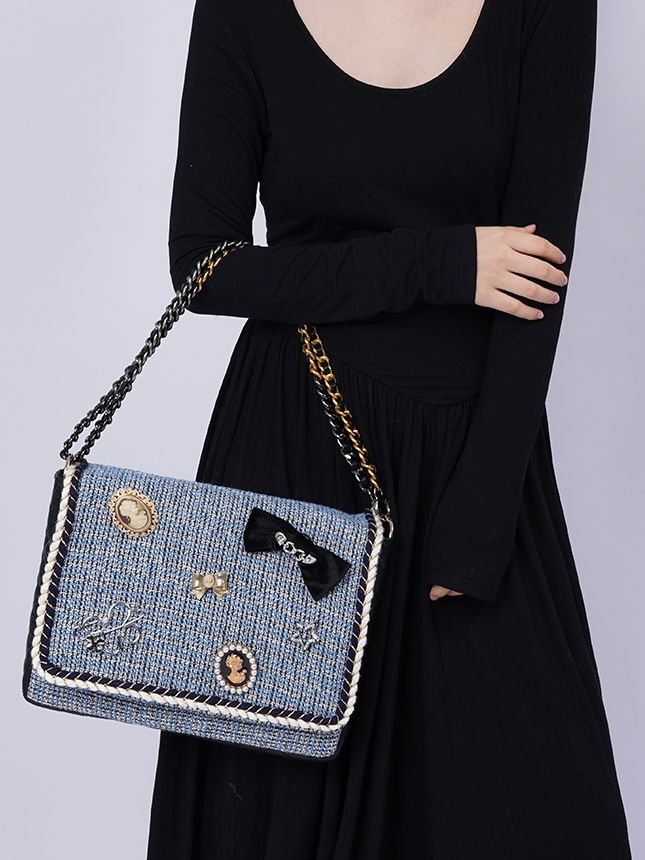 2WAY CHAIN CHECKED LARGE CUTE BAG