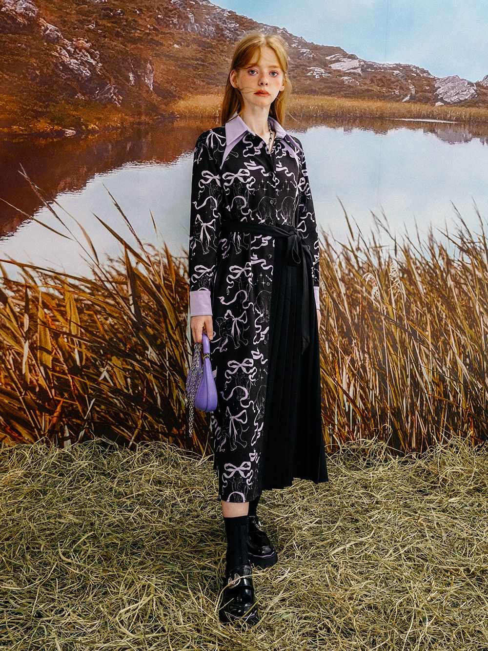 Ribbon Classy Neat PLEATS ELEGANT ONE-PIECE