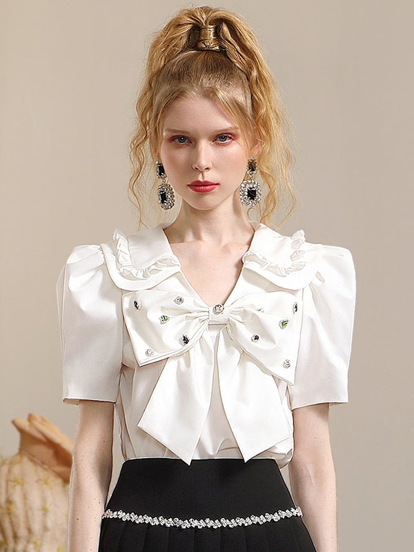 Ribbon Frill Bijou A-Line-Retro-Bluse & einteilig