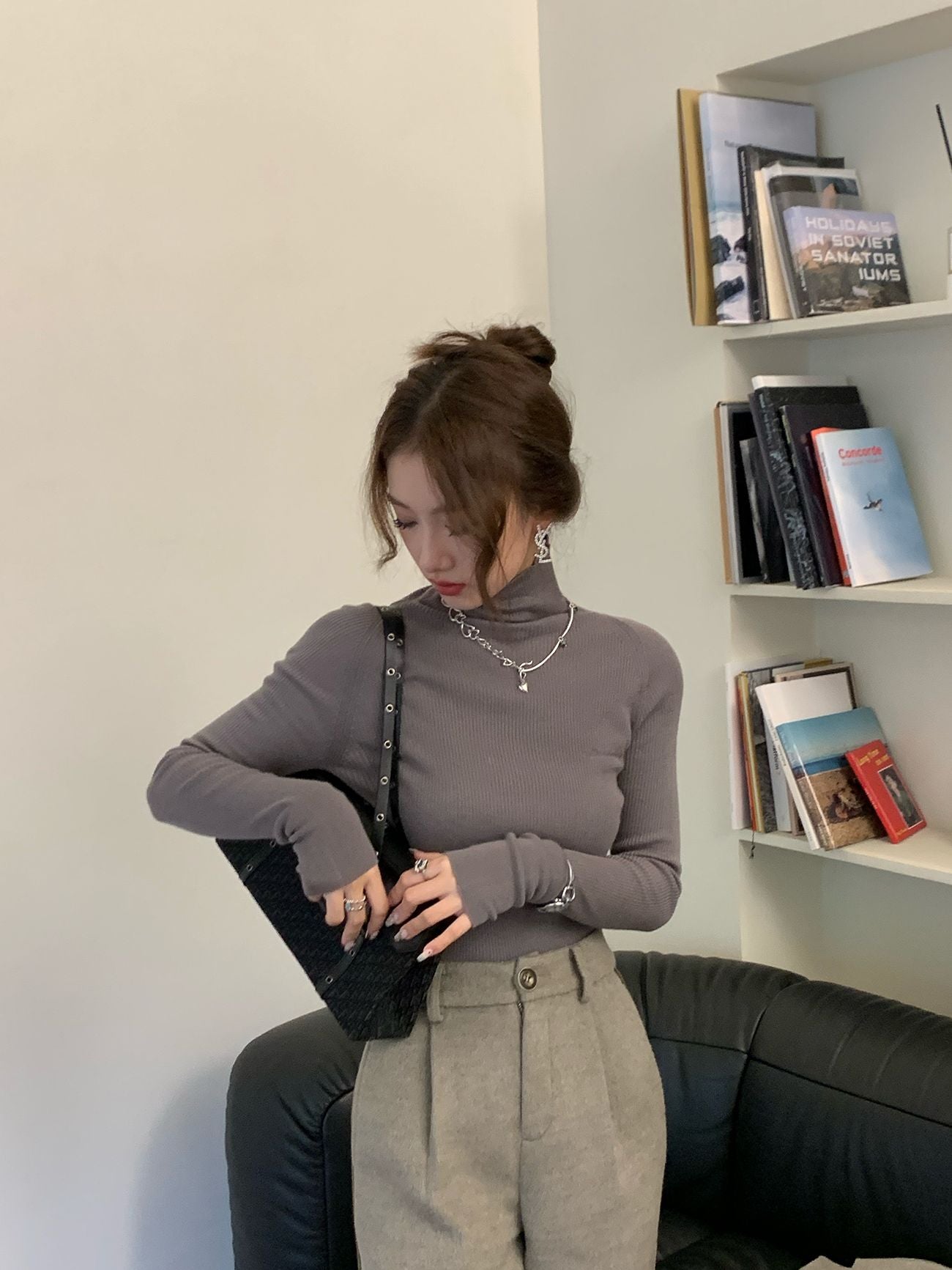 Plain High-Neck Simple Knit