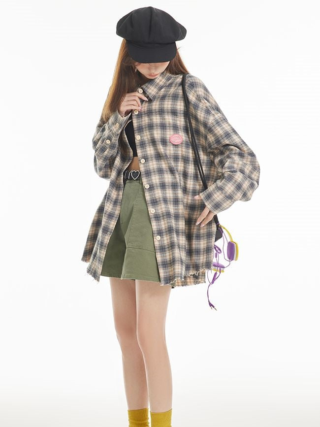 격자 무늬 대형 레트로 빈티지 셔츠