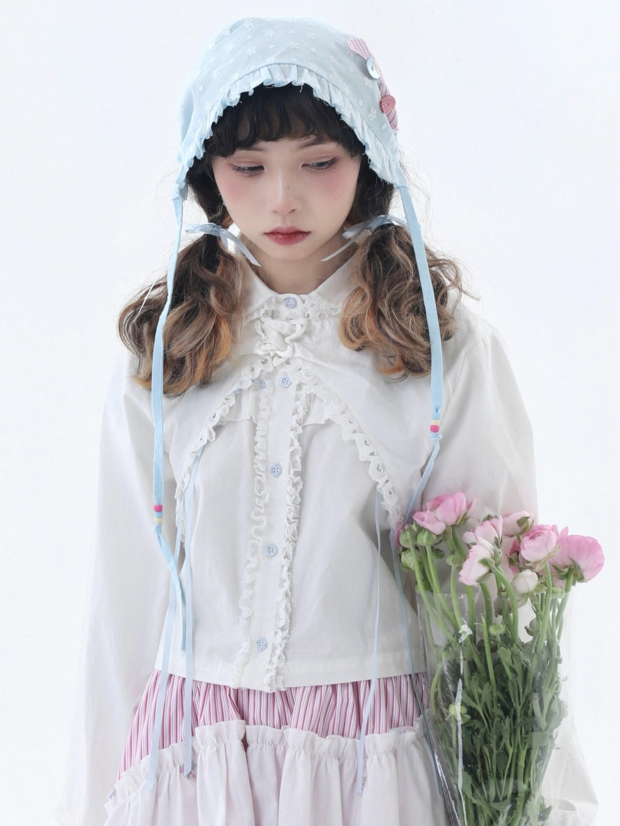 Fancy Frill Retro Flower Embroider Hood