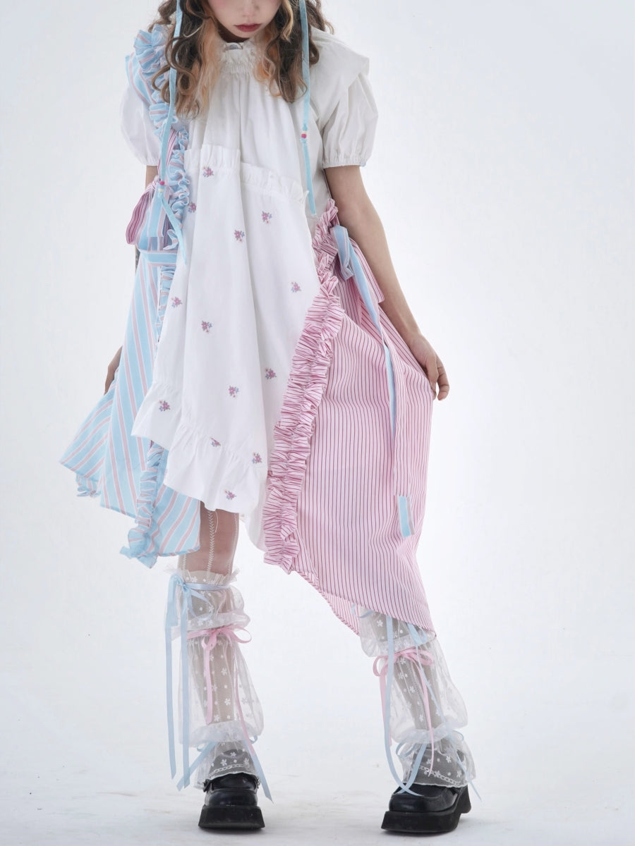 Fancy Patchwork Asymmetry Stripe Pale Girly Retro One-Piece