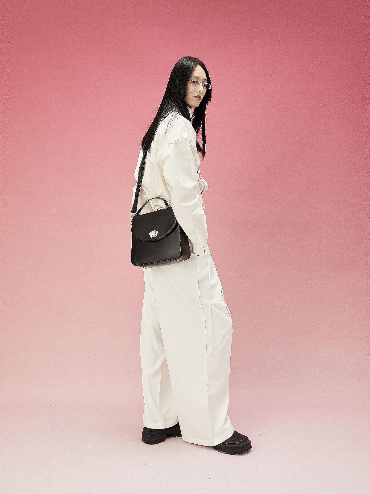 스탠드 콜라 자수 전면 비행 셔츠