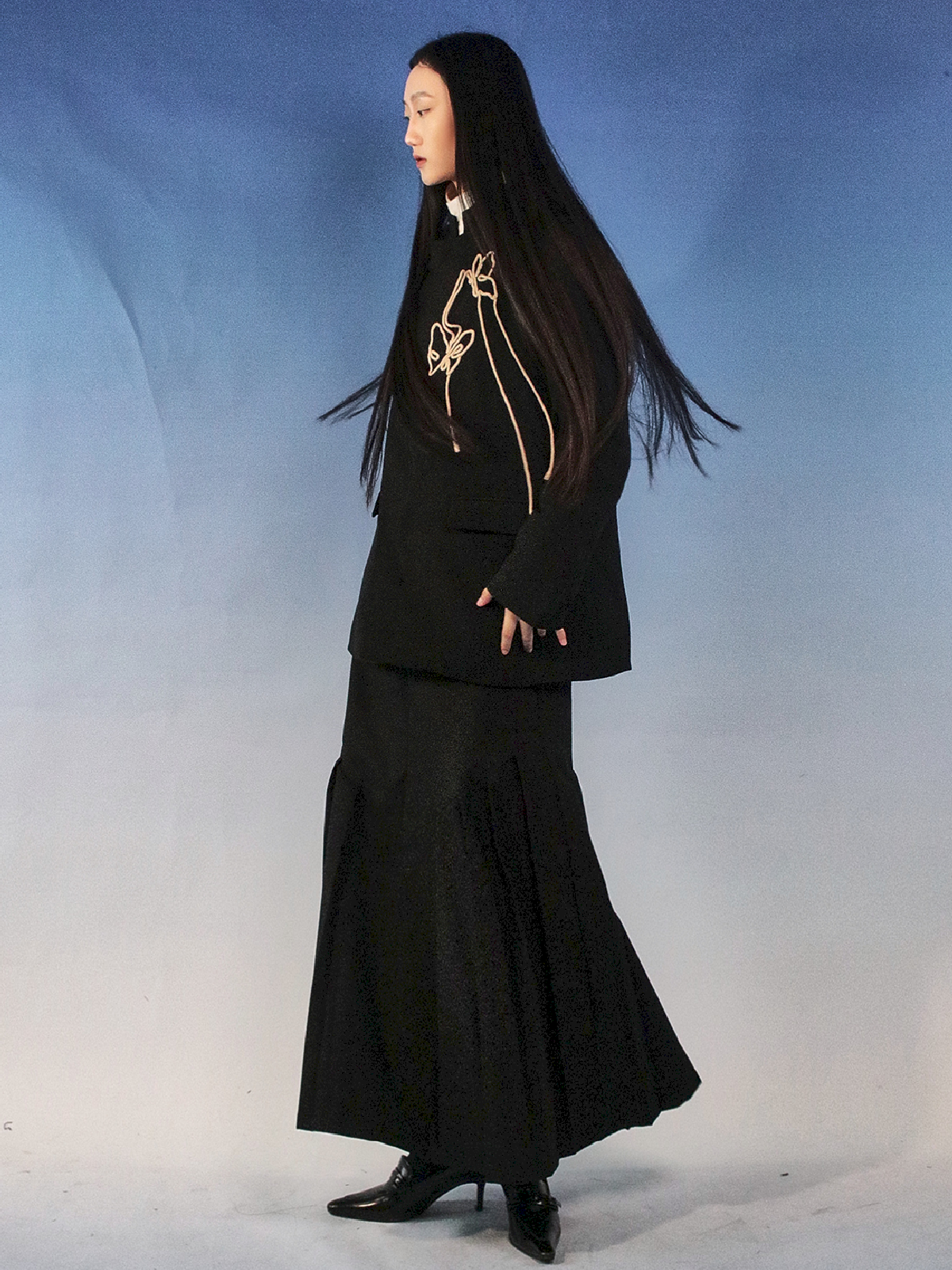 자수 나비 중간 재킷