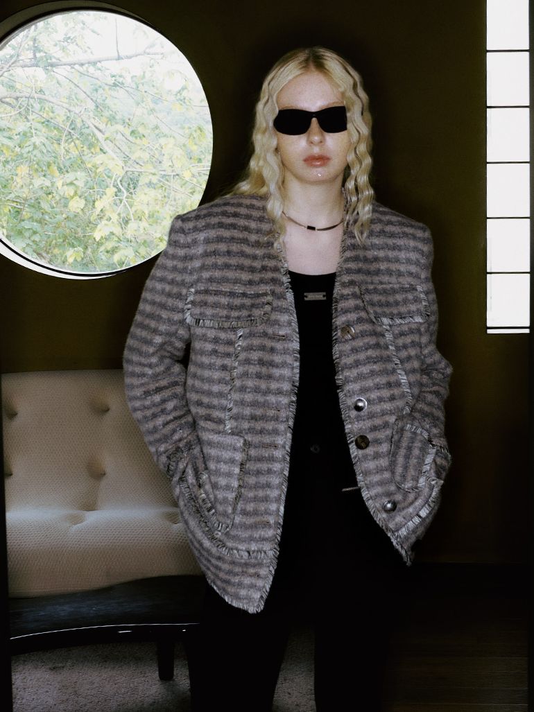 Checked Retro Wool Jacket & Skirt Set-UP