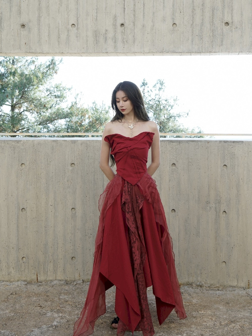Kleid elegamt Spitze flauschig Ciffon Tops & Rock