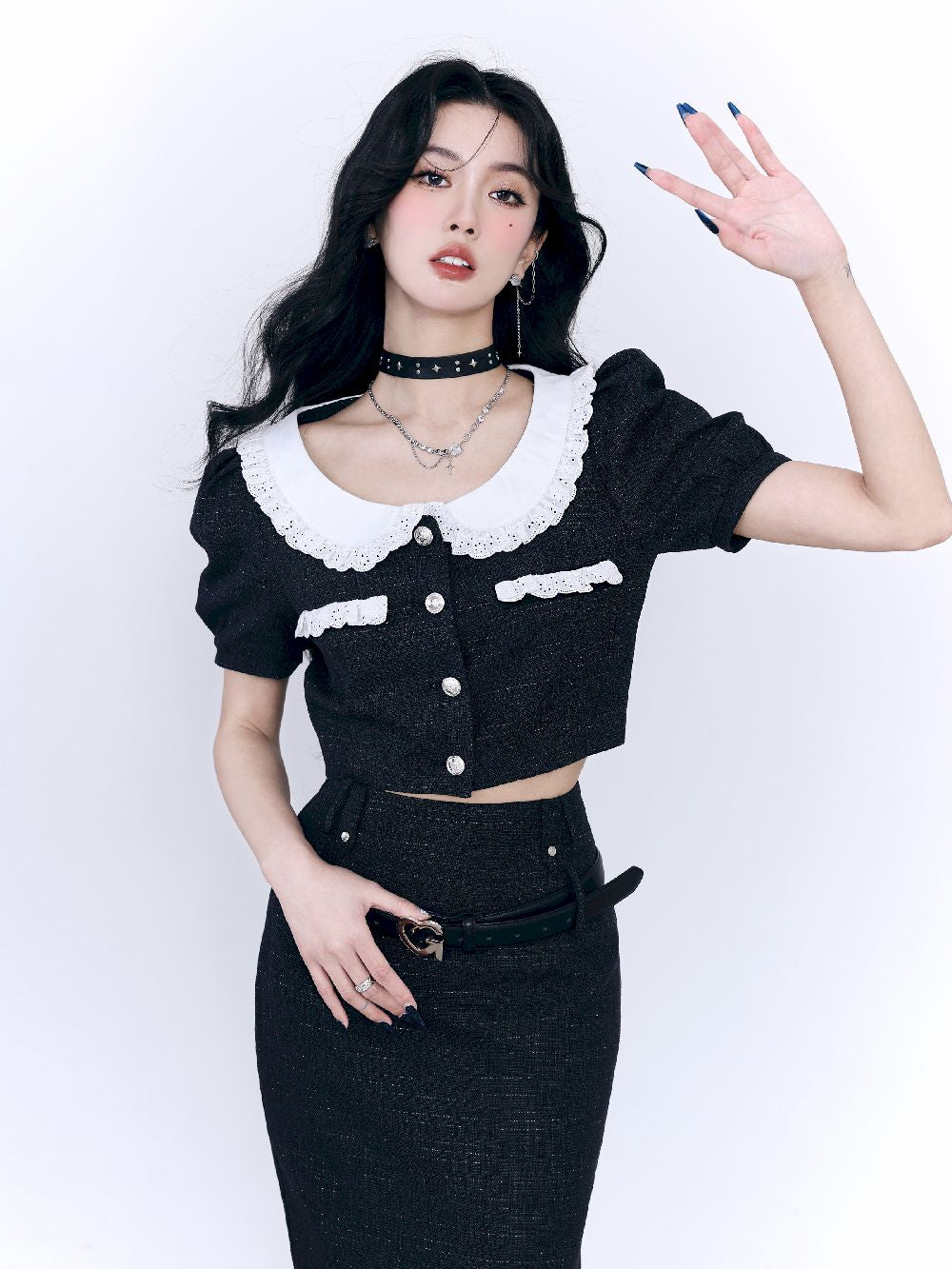 Feminine Lace Sweet Tops&Skirt