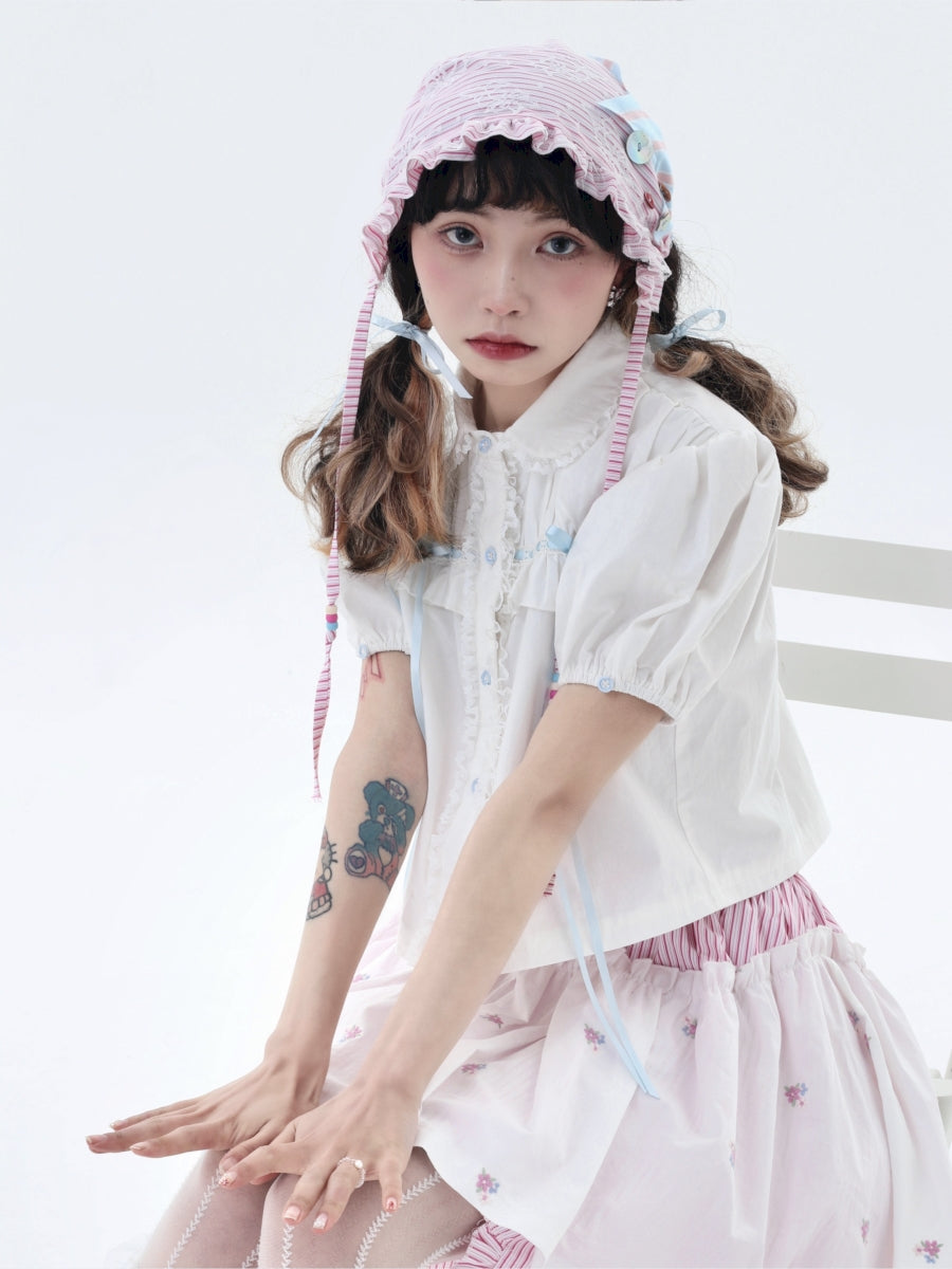 Fancy Frill Retro Flower Embroider Hood