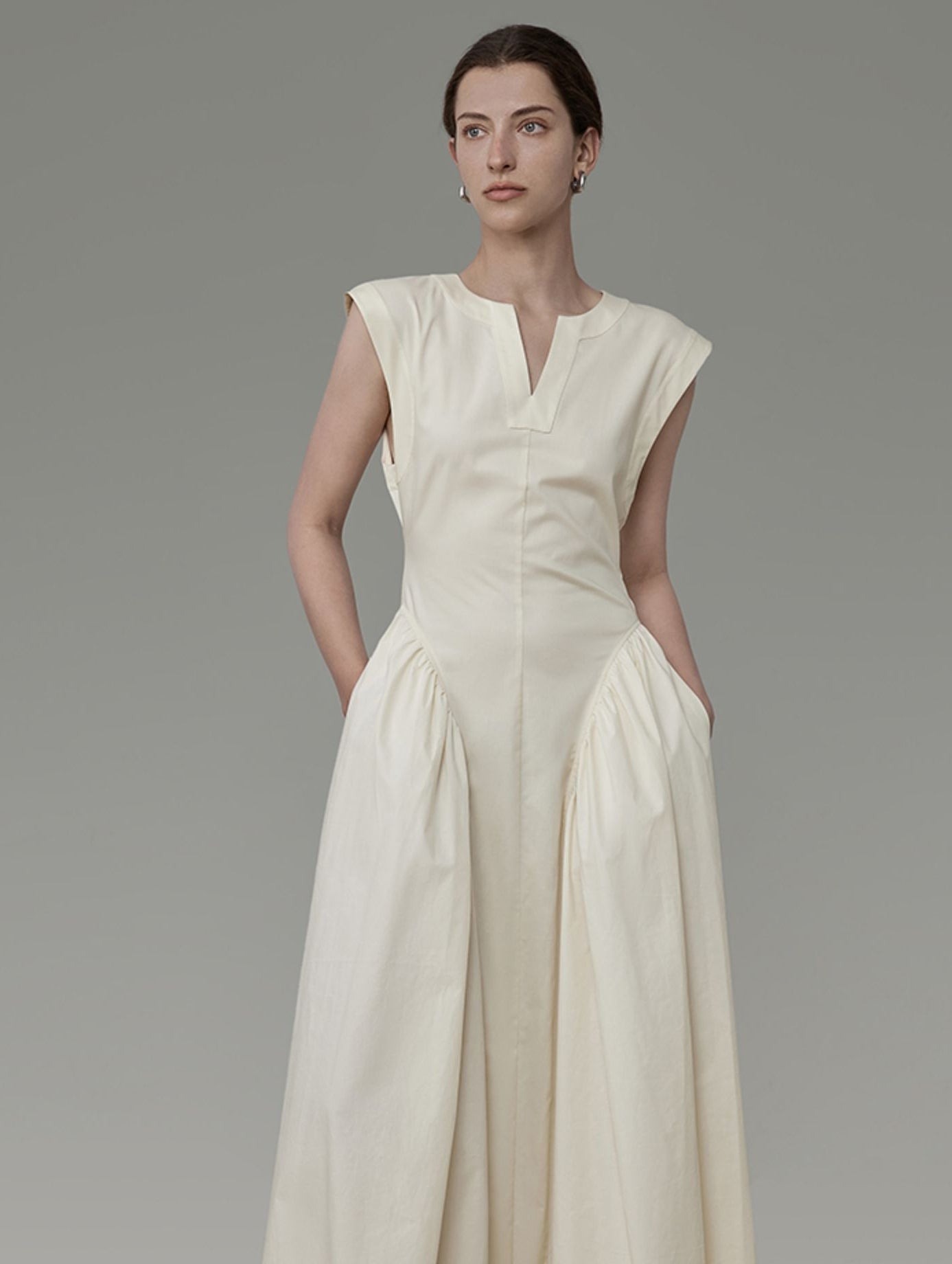 Flare Classy Chic Sleeveress V-Cut Long-ONE-PIECE