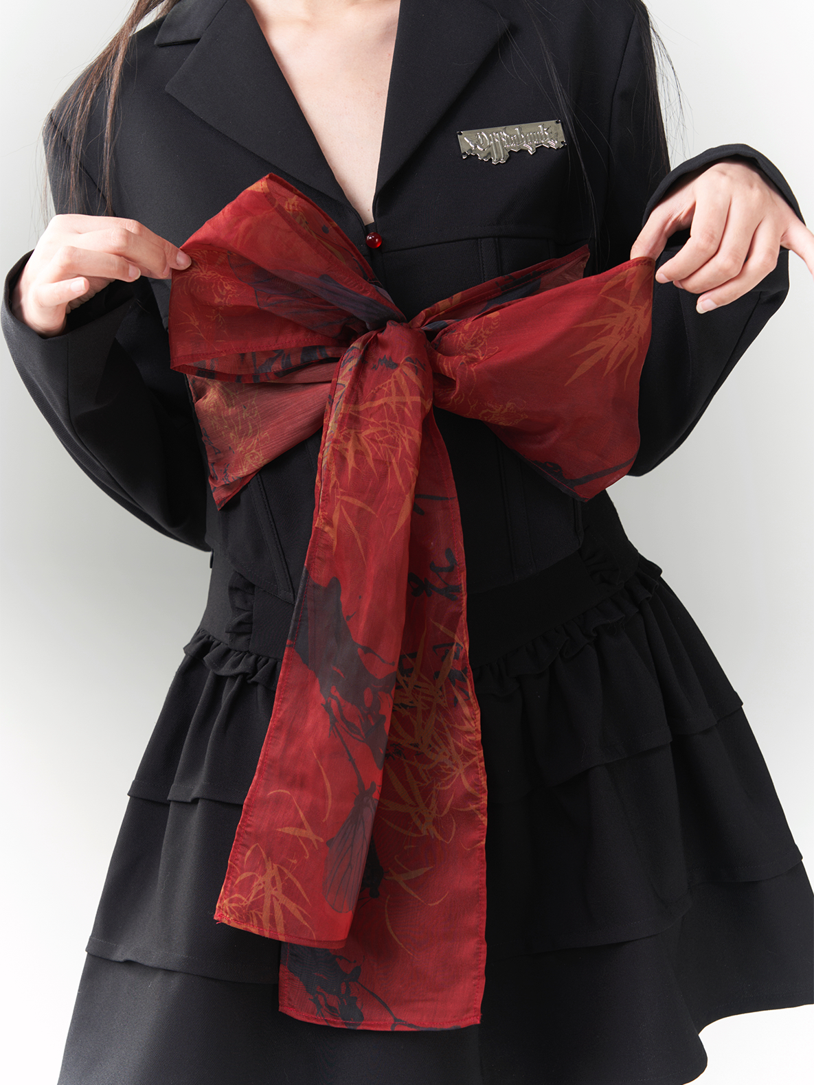 Back-Ribbon 2way Nichi Frill Stufeed Jacket & Rock