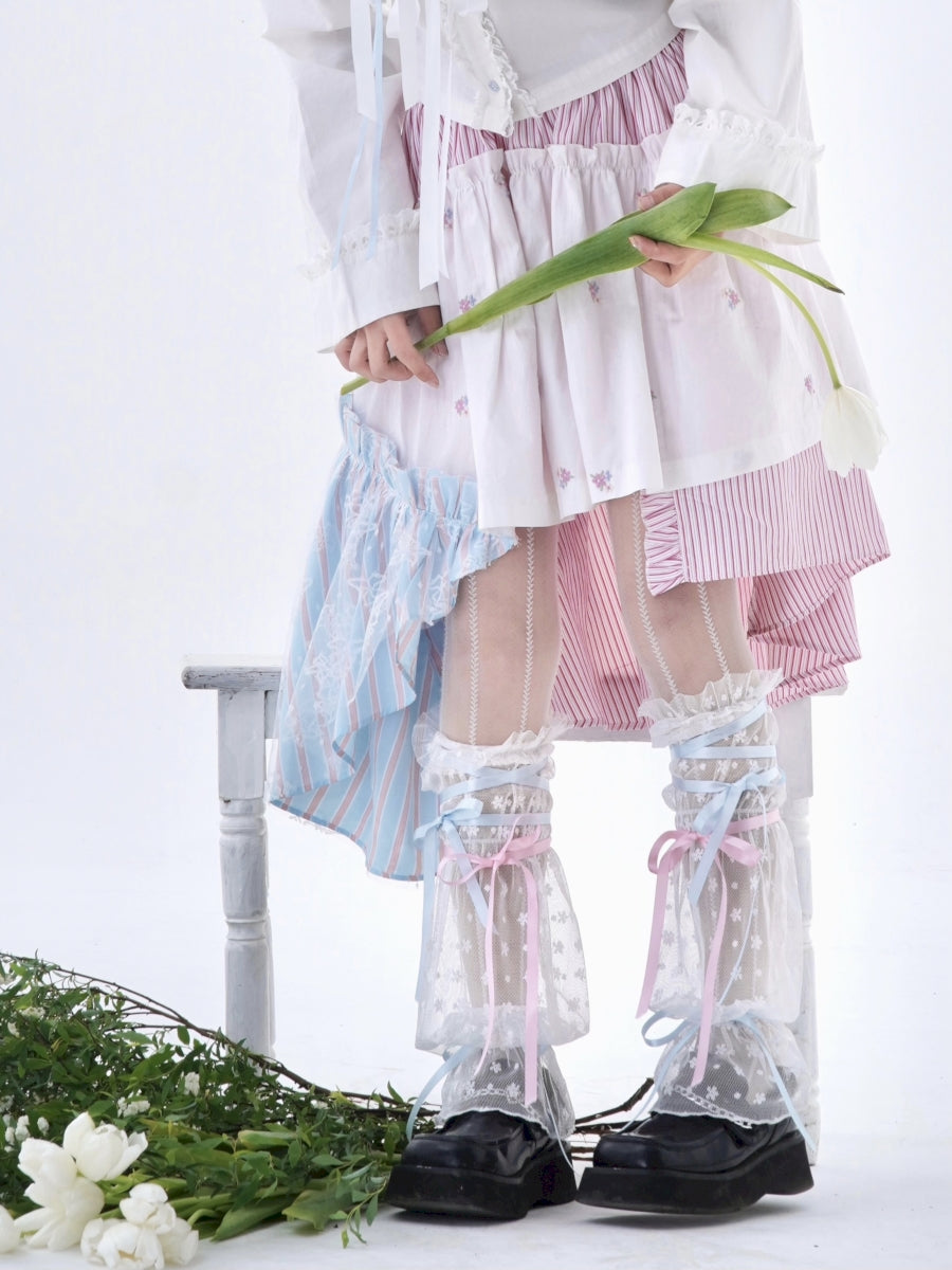 Fancy Patchwork Asymmetry Stripe Pale Girly Retro Skirt