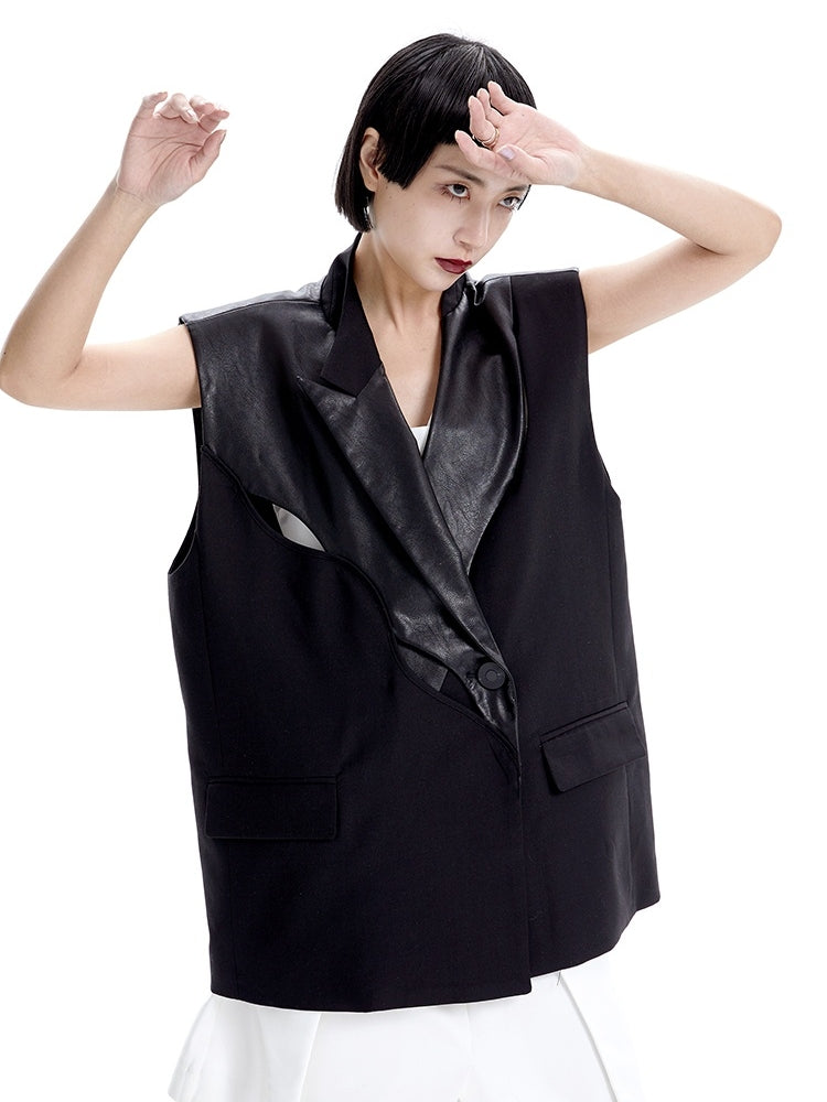 Sleevels Leather Loose Jacket Vest