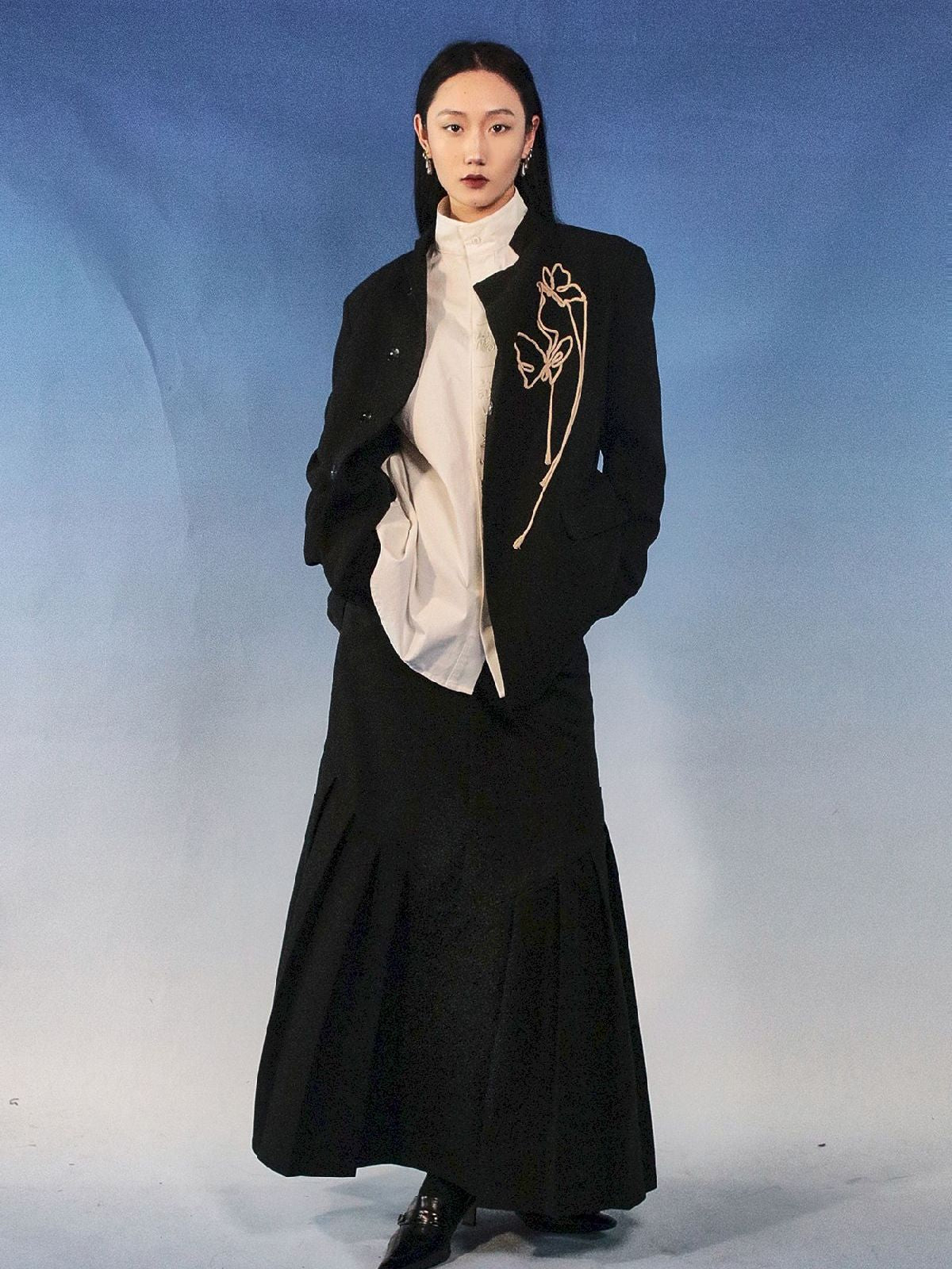 자수 나비 중간 재킷