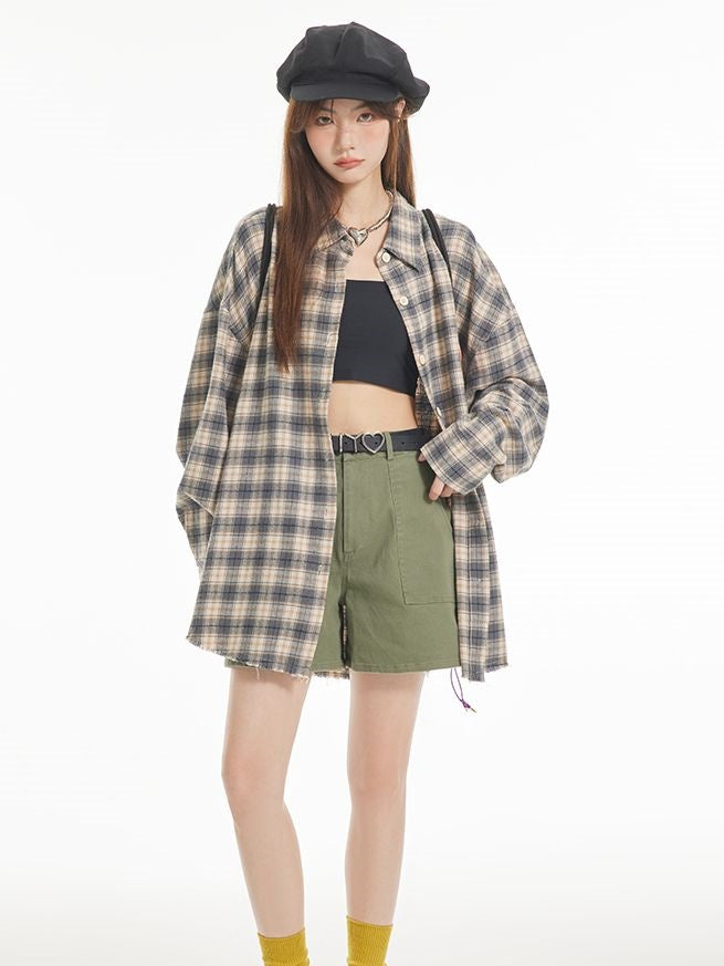 격자 무늬 대형 레트로 빈티지 셔츠