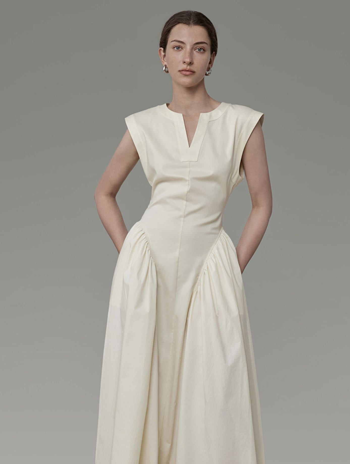 Flare Classy Chic Sleeveress V-Cut Long-ONE-PIECE