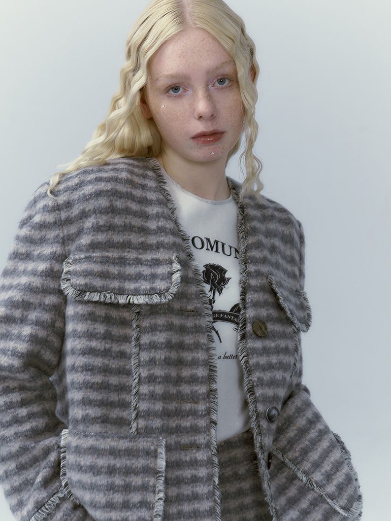 Checked Retro Wool Jacket & Skirt Set-UP