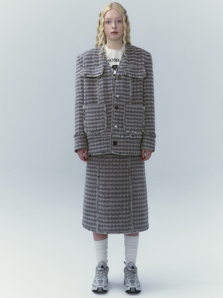Checked Retro Wool Jacket & Skirt Set-UP