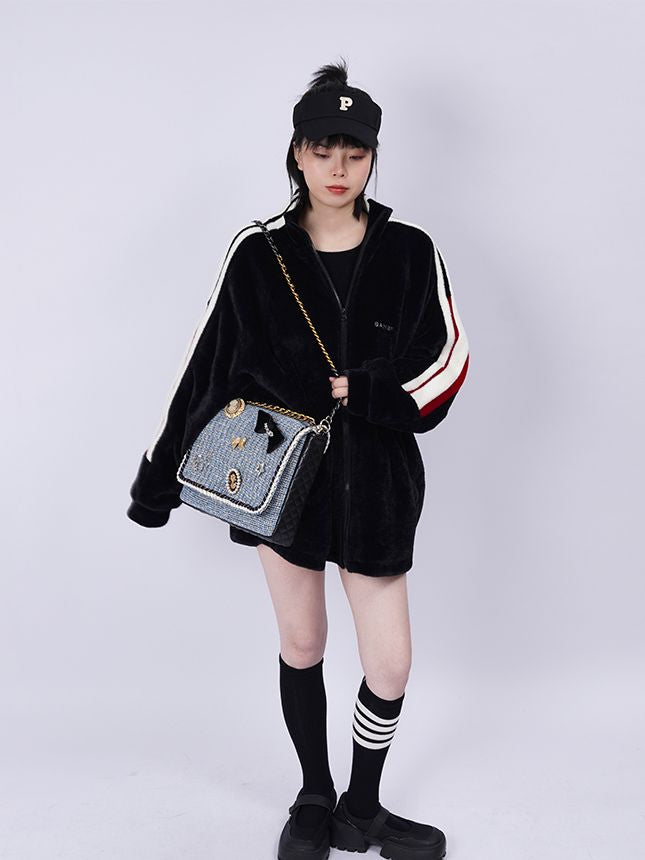 2WAY CHAIN CHECKED LARGE CUTE BAG