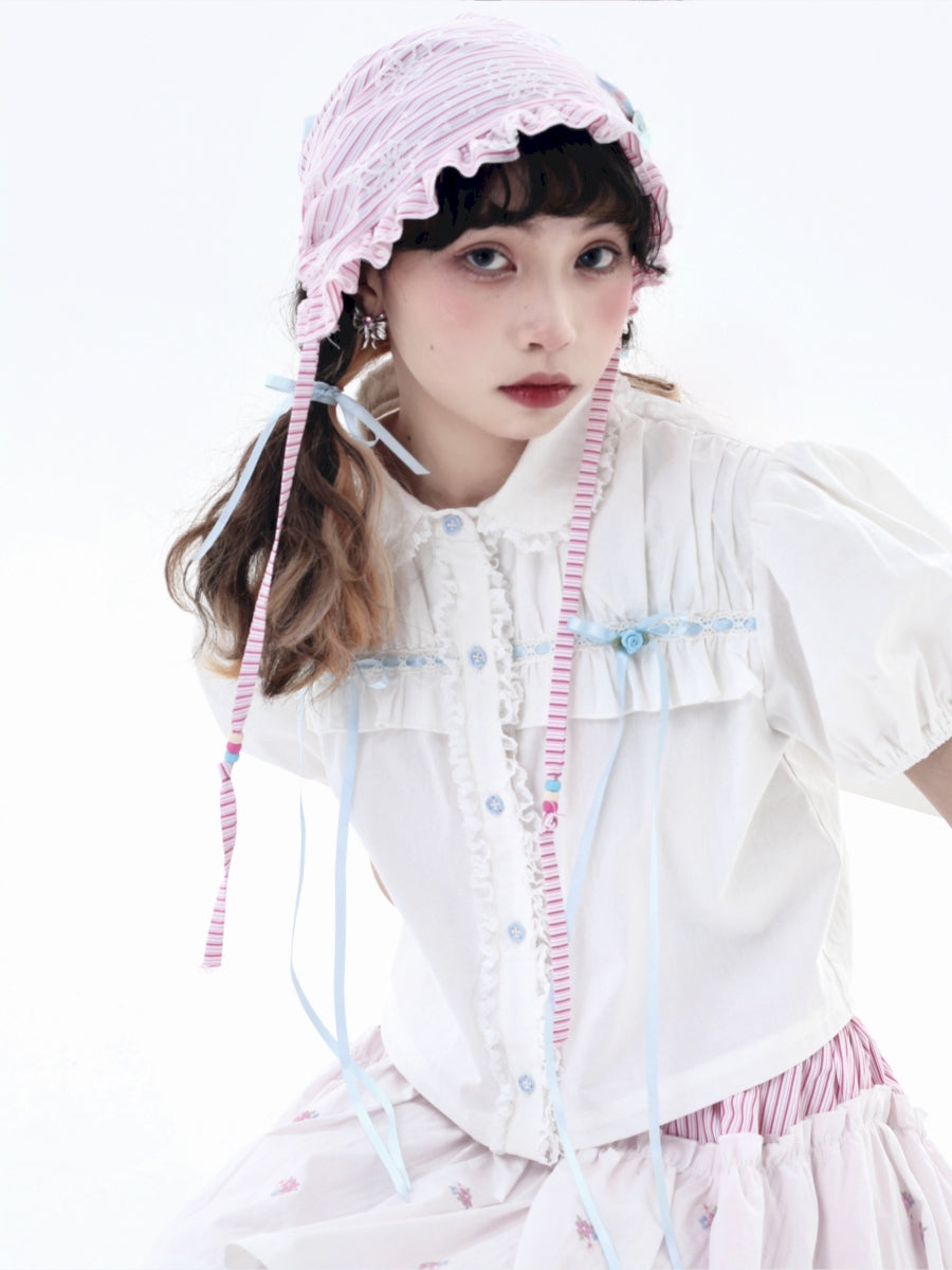 Fancy Frill Retro Flower Embroider Hood