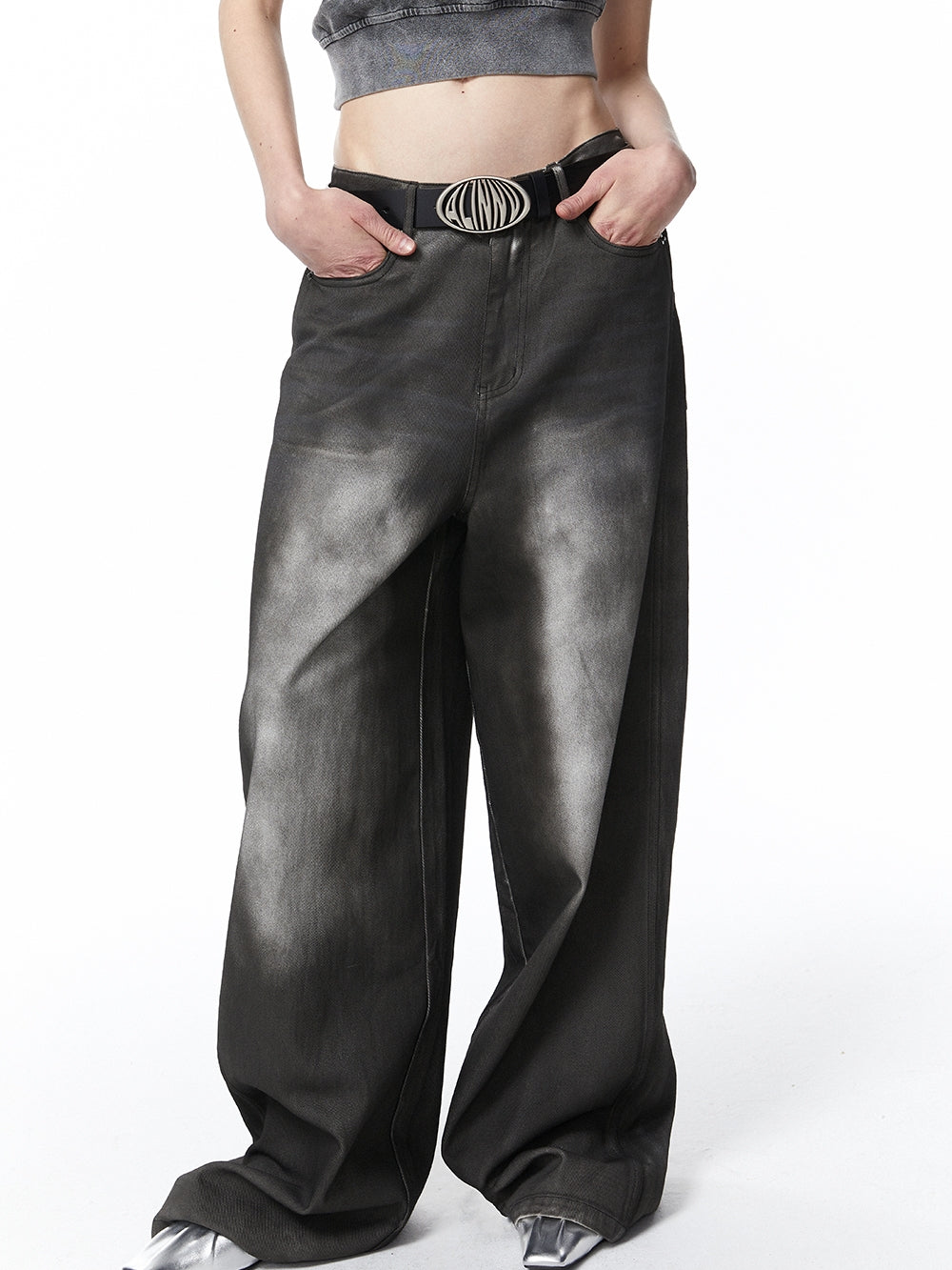 페이드-데님 청바지 넓은 시원한 바지