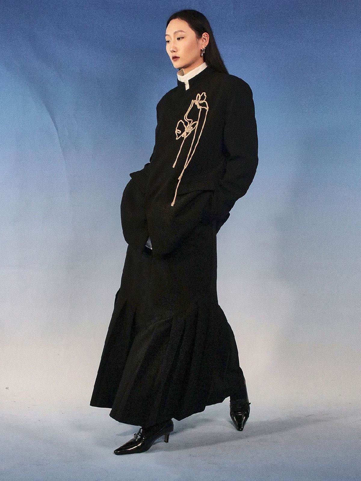 자수 나비 중간 재킷