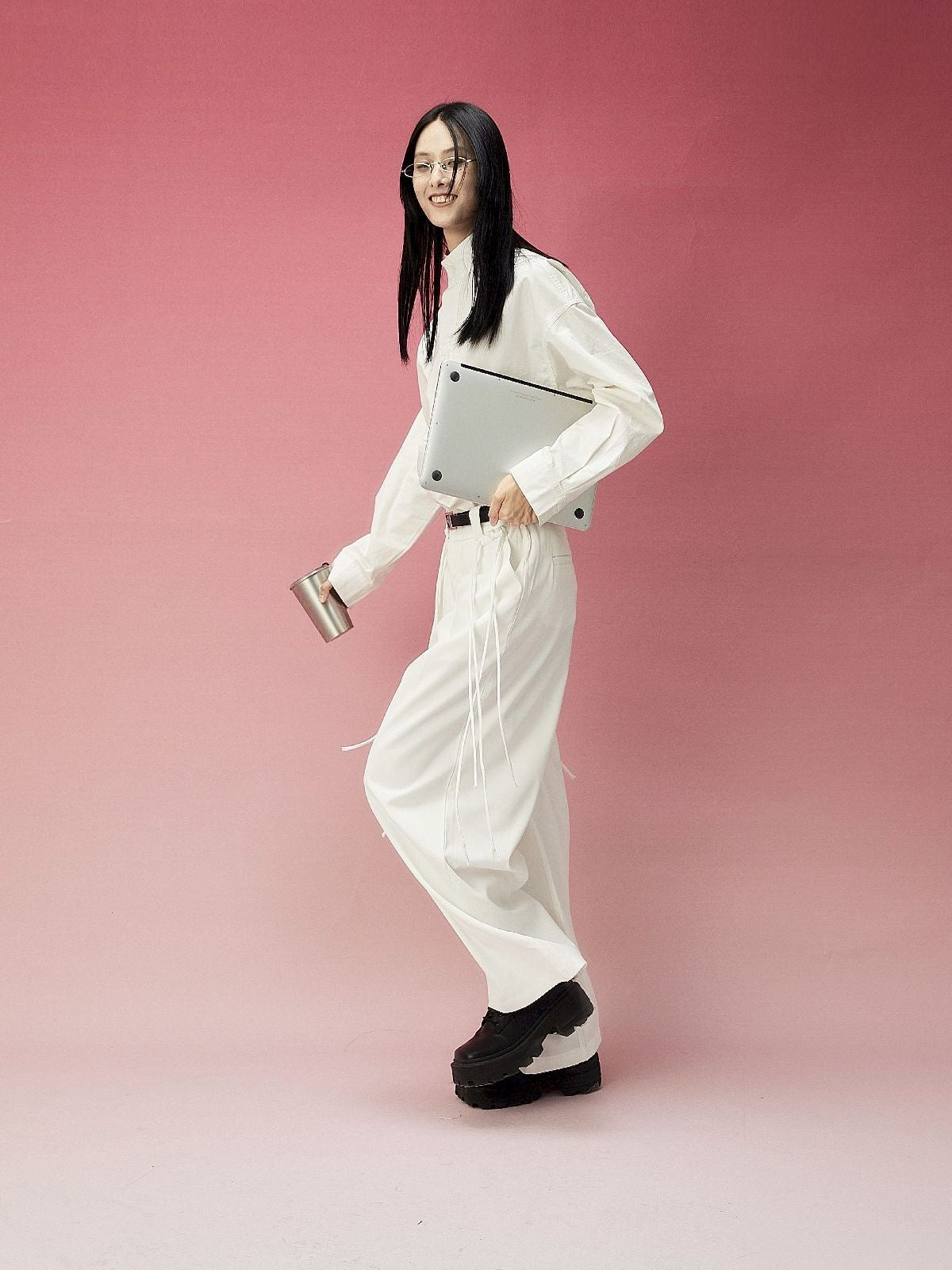 스탠드 콜라 자수 전면 비행 셔츠