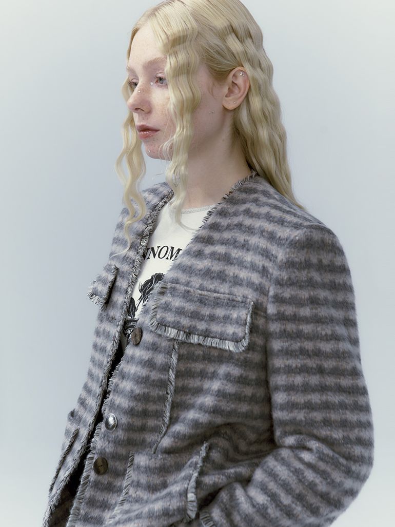 Checked Retro Wool Jacket & Skirt Set-UP