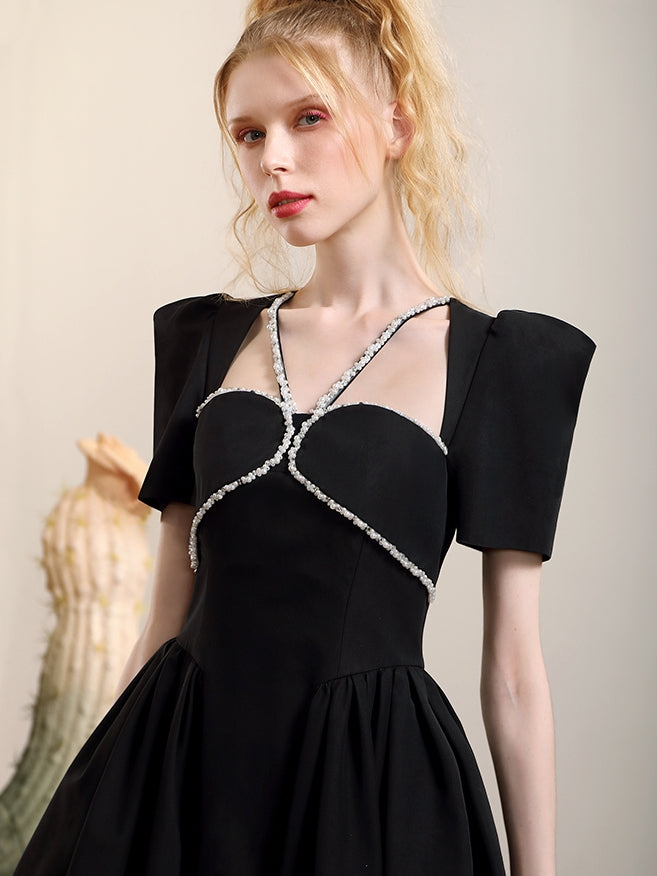 Bijou Power-Shoulder Flare Retro-Kleid