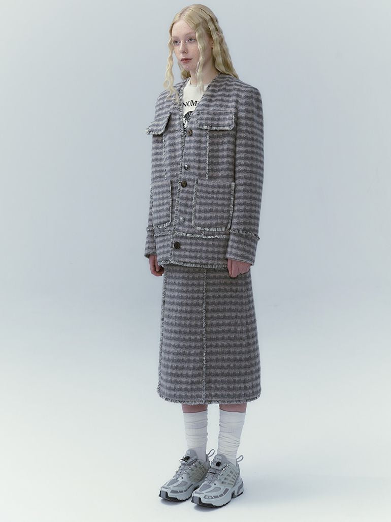 Checked Retro Wool Jacket & Skirt Set-UP